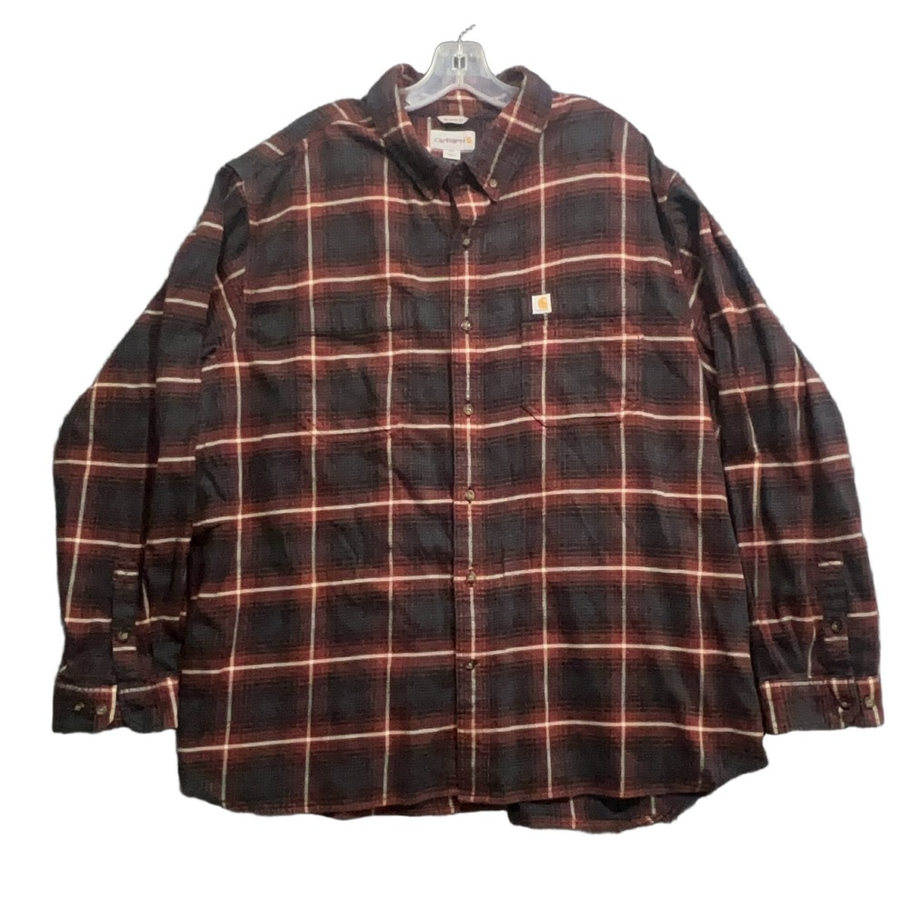 Carhartt Men's 2XL Relaxed Fit Long Sleeve Plaid Button Down Work Shirt Cotton